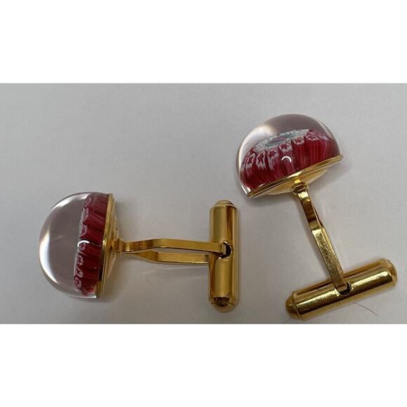 Charles Murat Millefiori Glass Cufflinks Red White Gold Plated x Saint-Louis Col - Picture 4 of 14
